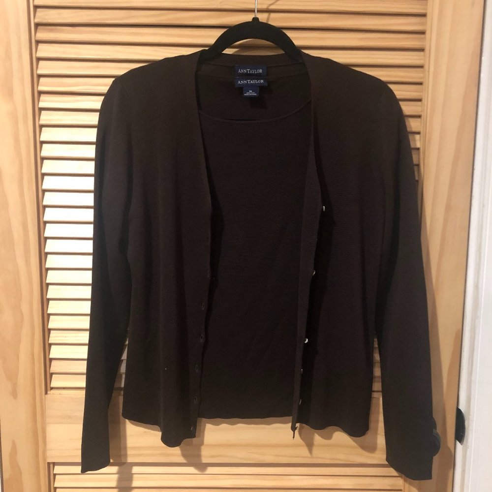 Ann Taylor brown silk sweater set